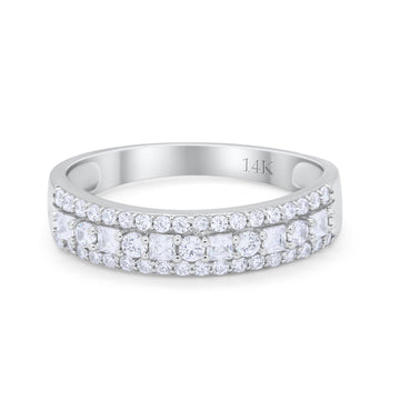 14K White Gold Art Deco Half Eternity Band Round Wedding Engagement Ring Simulated CZ Size-7